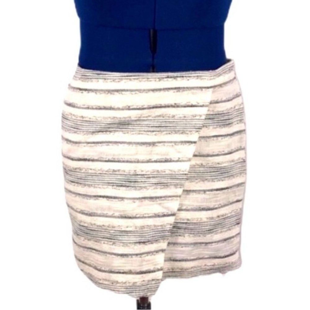 Gap Factory 12 textured weave cream/grey/silver metallic stripe mock wrap skirt‎